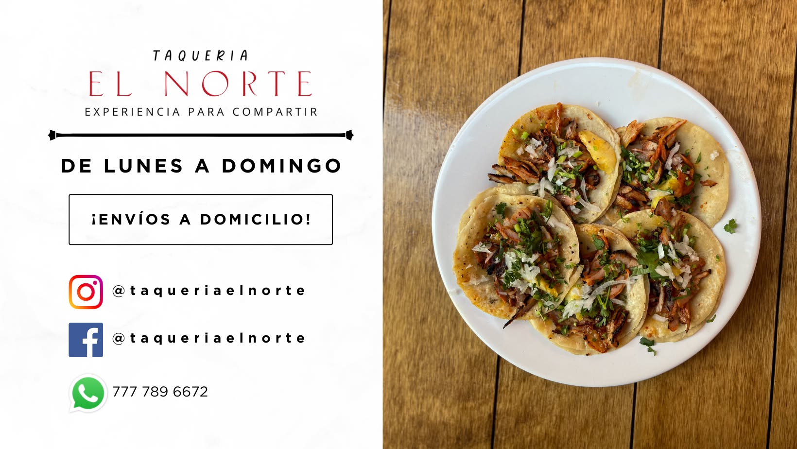 Promoción envíos a domicilio Taquería El Norte